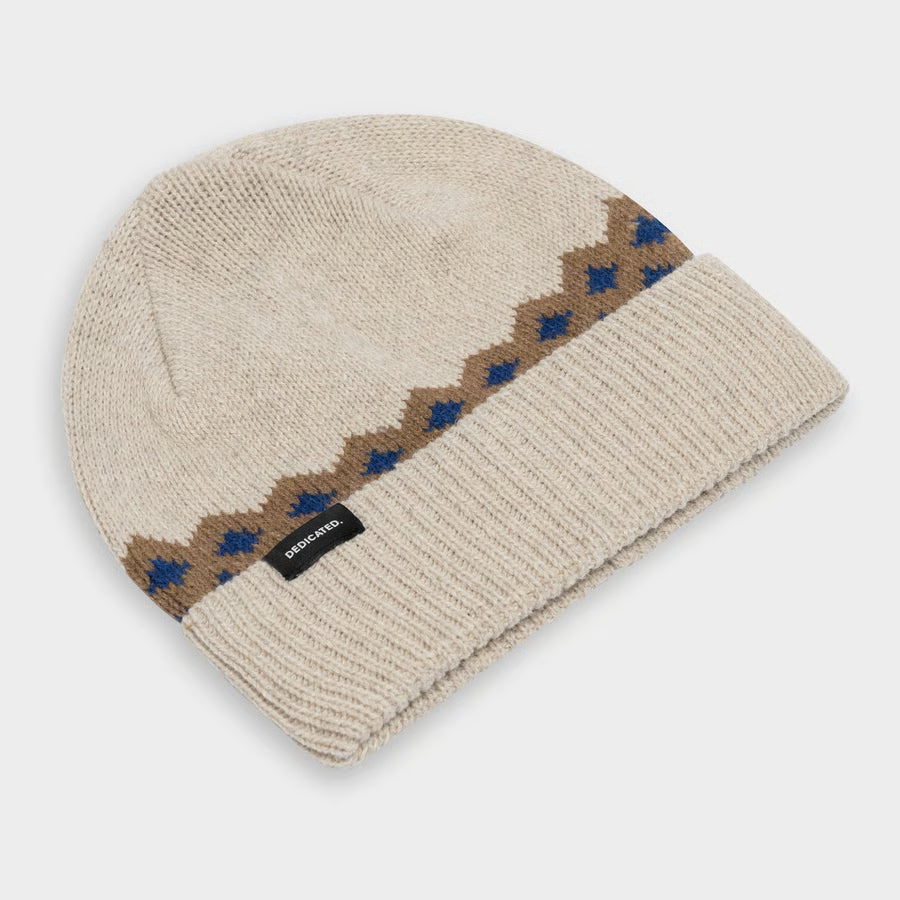 Beanie Hemavan Wool Fair Isle Pearl White